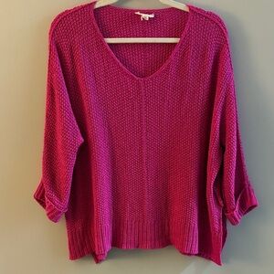 eesome Fuchsia V-Neck Sweater for Women